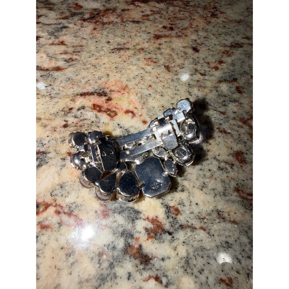 Vintage Amber & Smoke Rhinestone Ear Climber Clip-On Earrings - Picture 8 of 8